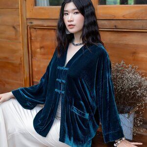 Blue Silk Velvet Jacket M NwoT